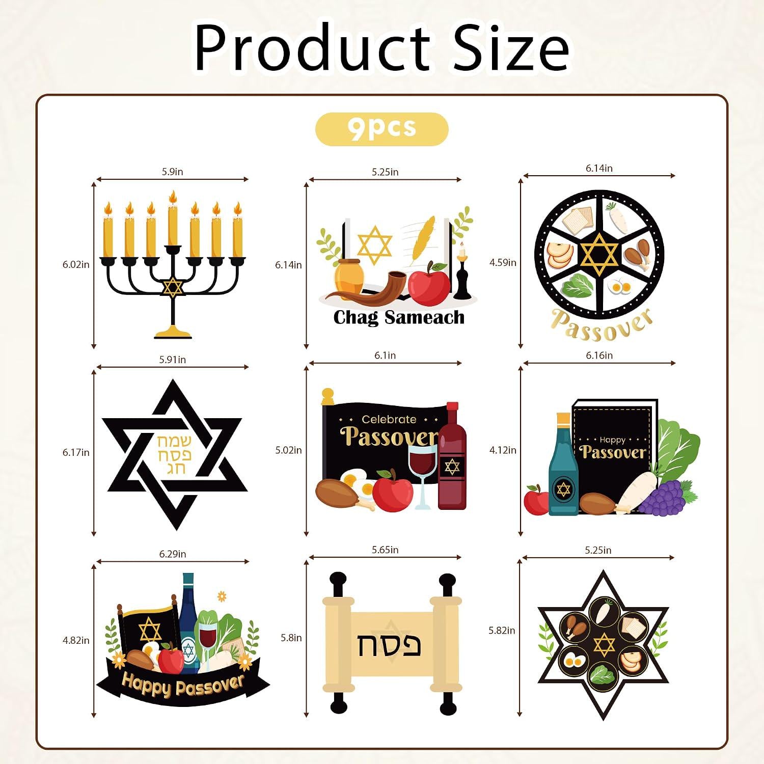 Passover Honeycomb Centerpieces, 9-Piece Set, Black Gold Beige, Star of David Pesach Decor