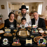 Passover Honeycomb Centerpieces, 9-Piece Set, Black Gold Beige, Star of David Pesach Decor