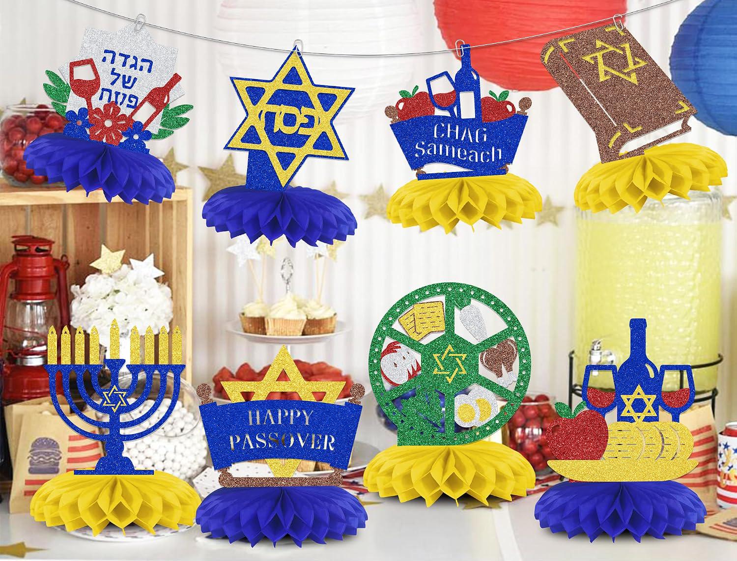 8-Piece Passover Honeycomb Centerpieces, Jewish Holiday Table Decorations