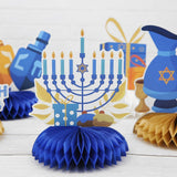 Hanukkah Honeycomb Centerpieces, 9-Piece Set, Menorah, Dreidel, Stars (Cardstock)