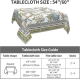 Chinoiserie Floral Tablecloth, 54 Inch Square, Sage Green Blue Bird Tree Pattern (Washable)