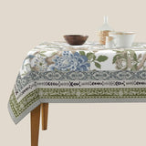 Chinoiserie Floral Tablecloth, 54 Inch Square, Sage Green Blue Bird Tree Pattern (Washable)