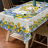 Lemon Tile Tablecloth, Mediterranean Summer Decor, 60x84 Inch Rectangle Cover