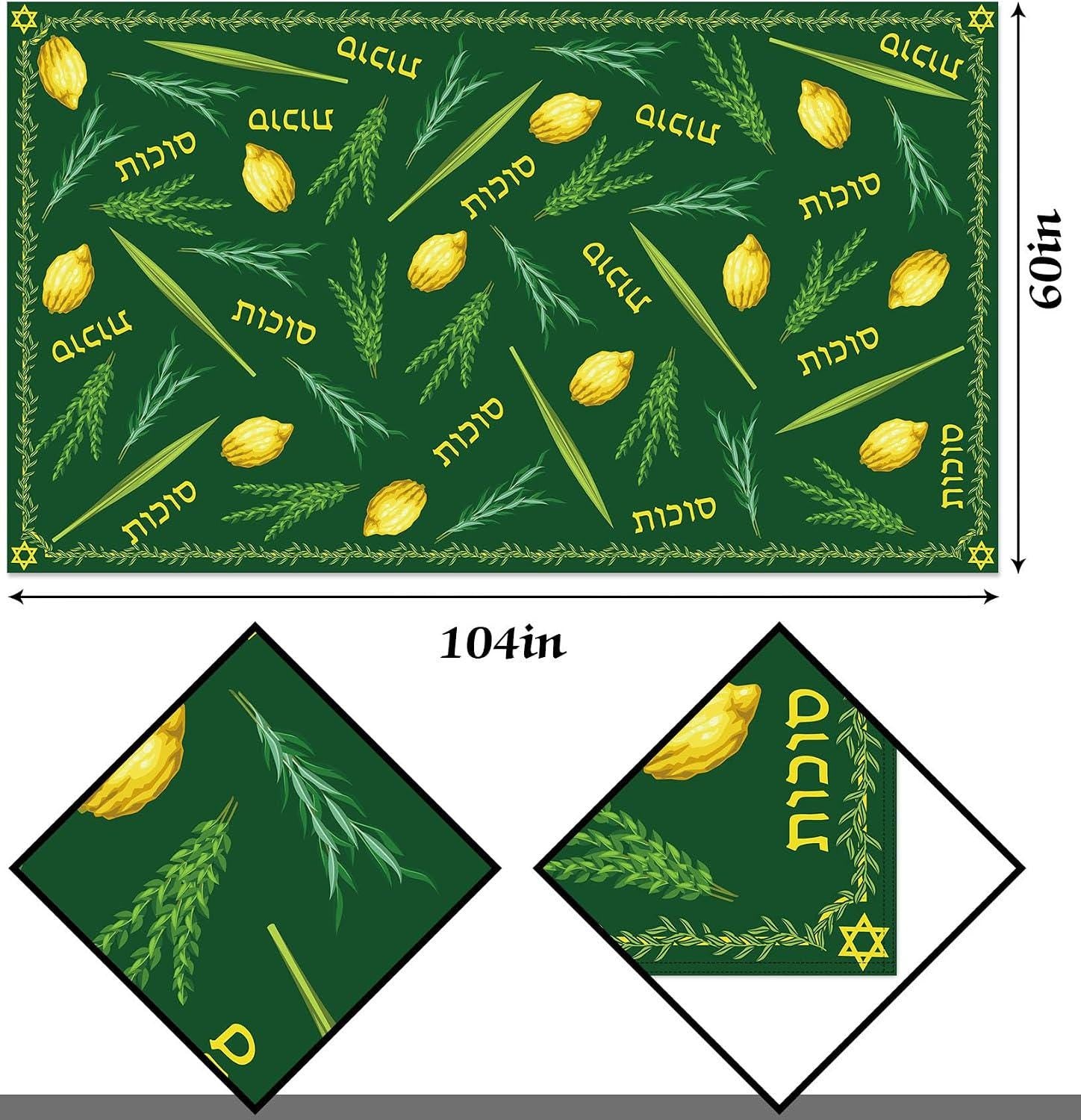 Sukkot Tablecloth, Etrog Lulav Design, 60x104 Inch Polyester Cover