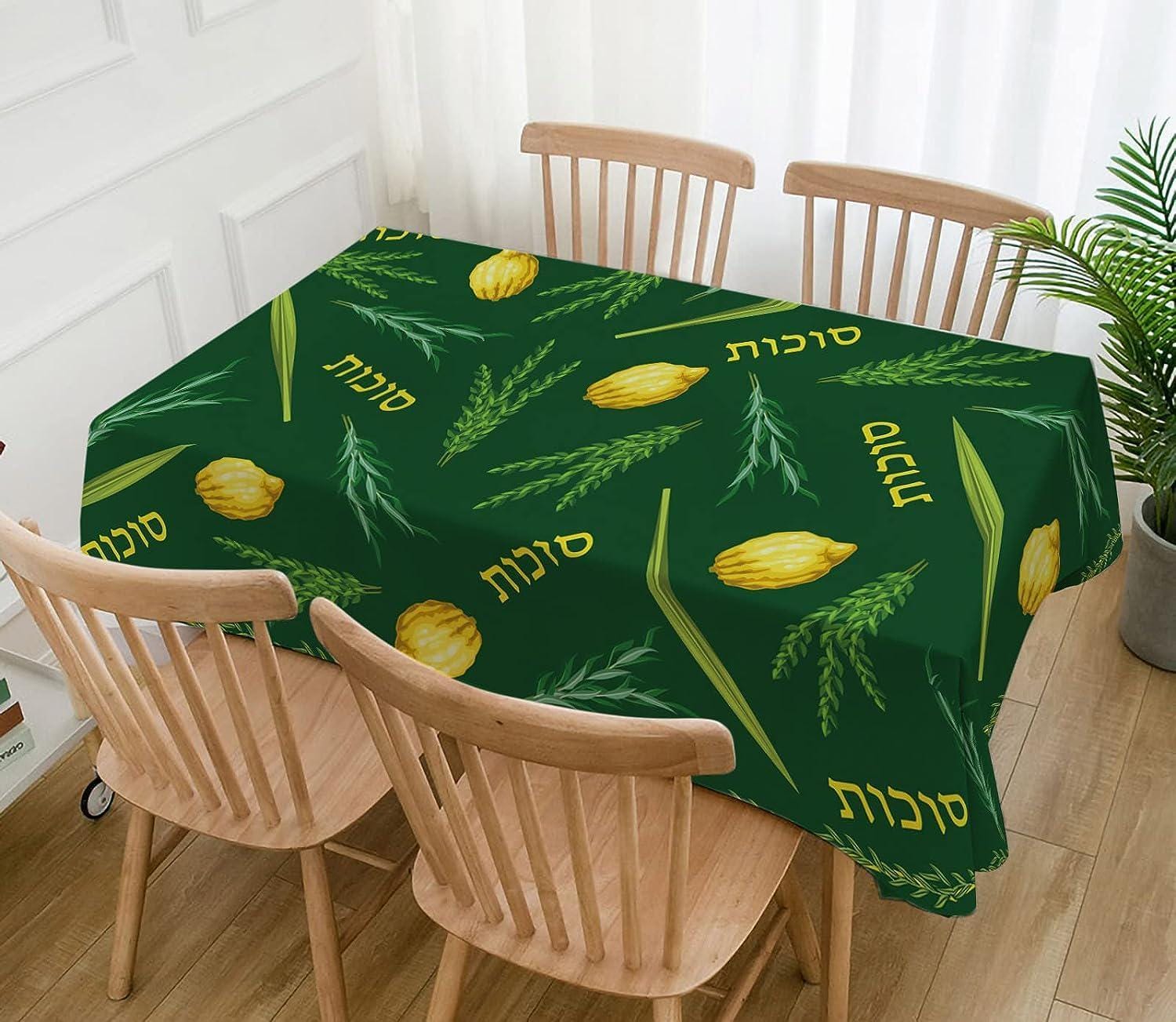 Sukkot Tablecloth, Etrog Lulav Design, 60x104 Inch Polyester Cover