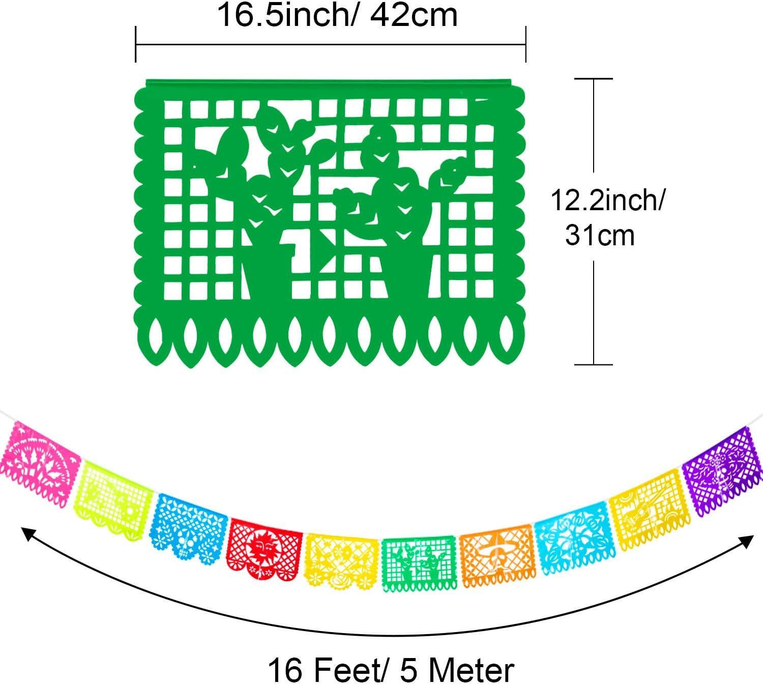 Mexican Papel Picado Banner Set, 5 Pack Plastic Fiesta Garland, Cinco de Mayo Decor