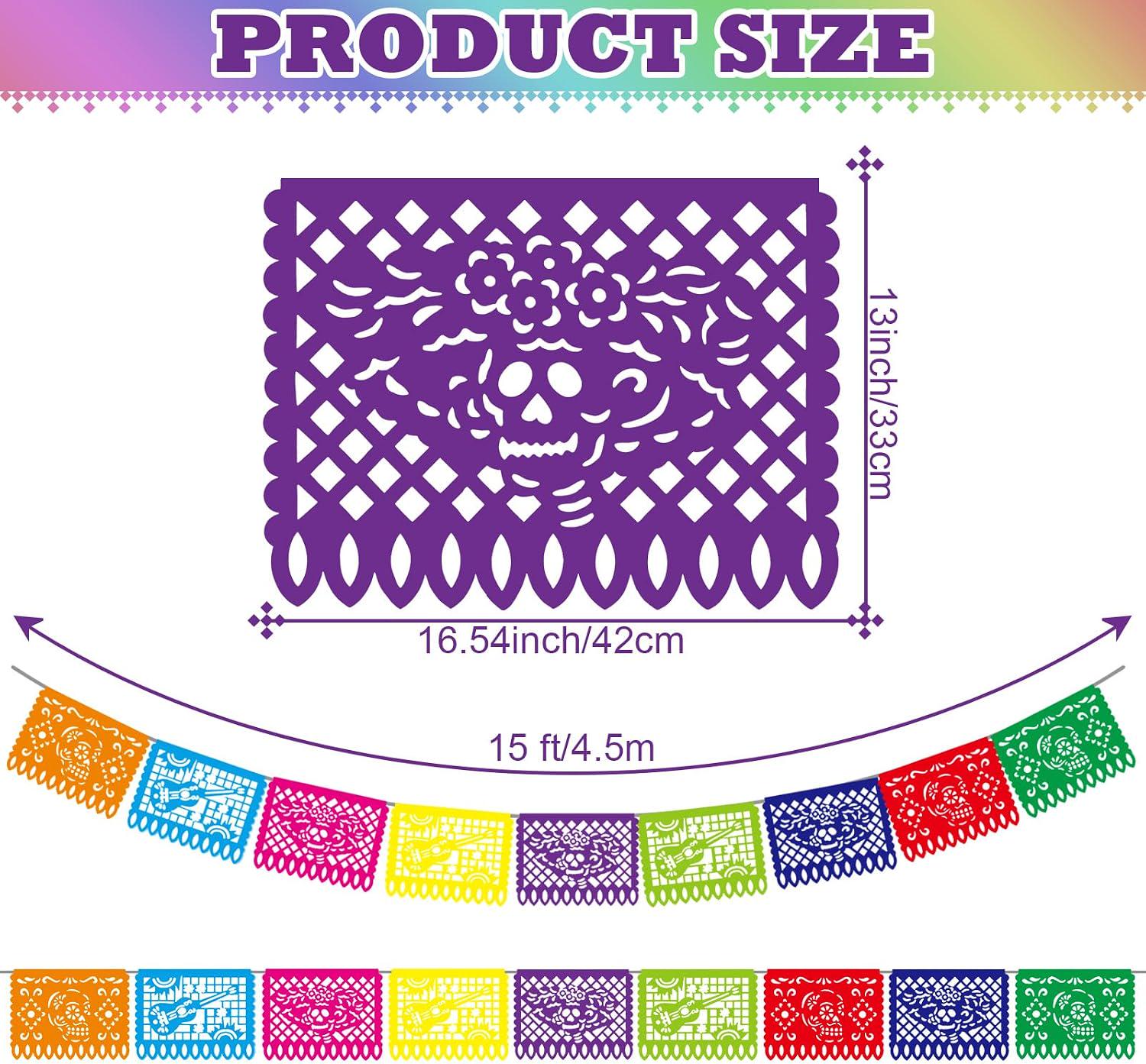 Mexican Papel Picado Banners 540FT, Bulk Fiesta Party Flags, September 16 Independence Day Decorations