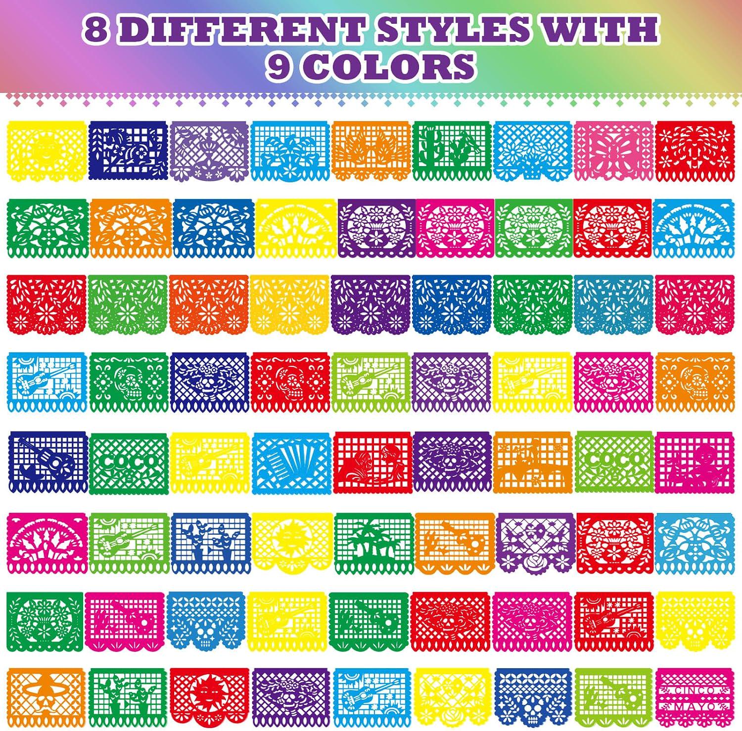 Mexican Papel Picado Banners 540FT, Bulk Fiesta Party Flags, September 16 Independence Day Decorations