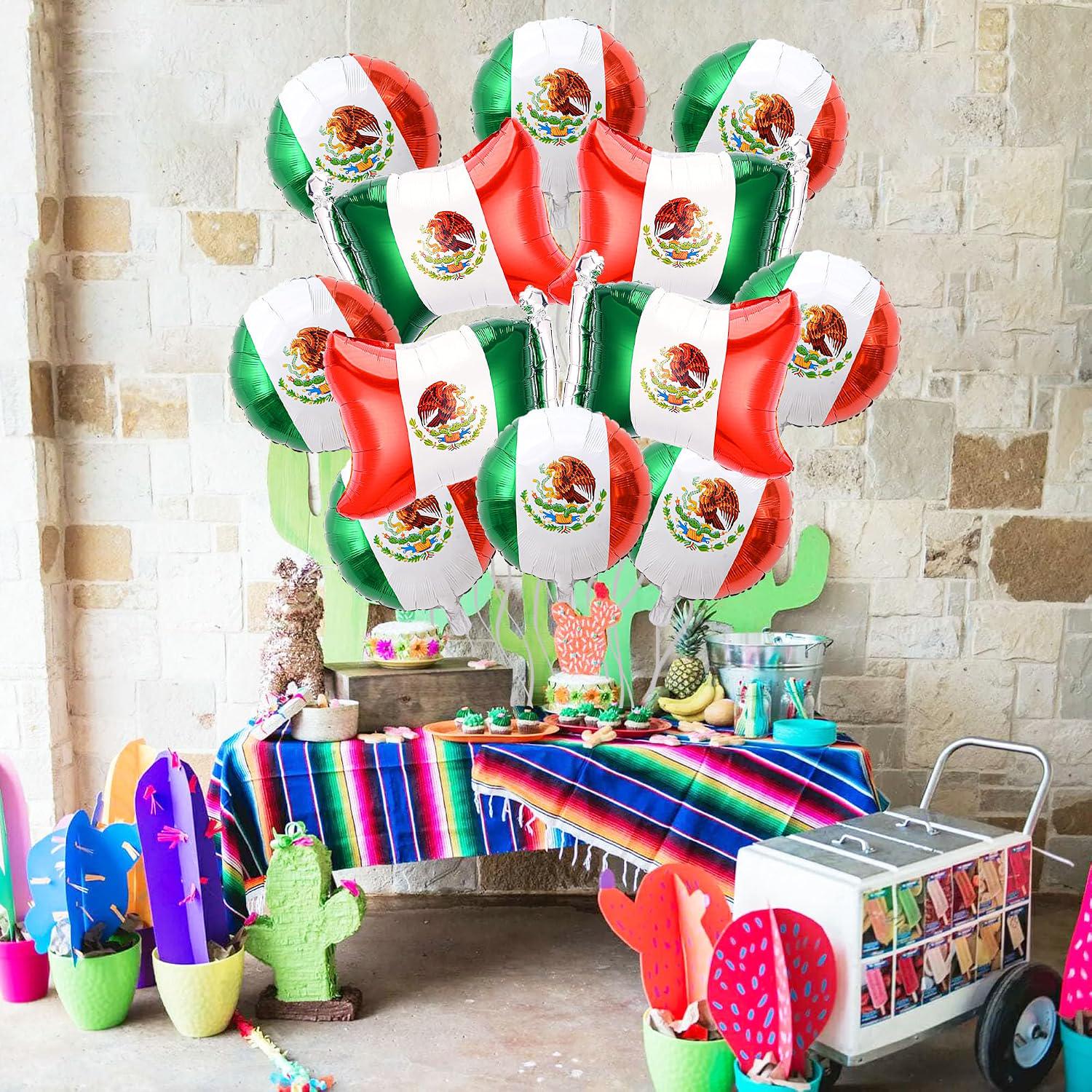 Mexican Independence Day Foil Balloons, 12-Piece Fiesta Party Decorations (Red, White, Green)