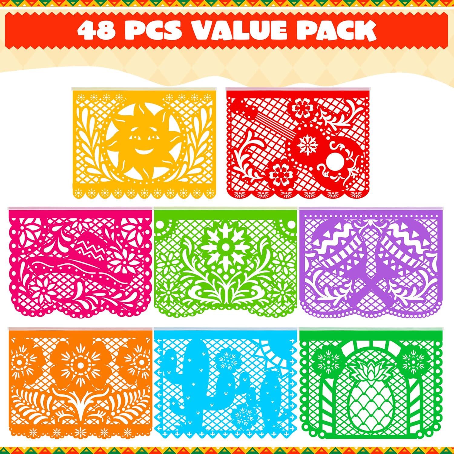 Mexican Papel Picado Banner Set, 6 Pack 108FT, Multicolor Fiesta Flags (Cinco de Mayo Decor)