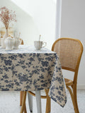 Dark Blue Floral Tablecloth, 52x70 Inch Polyester Dining Cover (Indoor Outdoor)