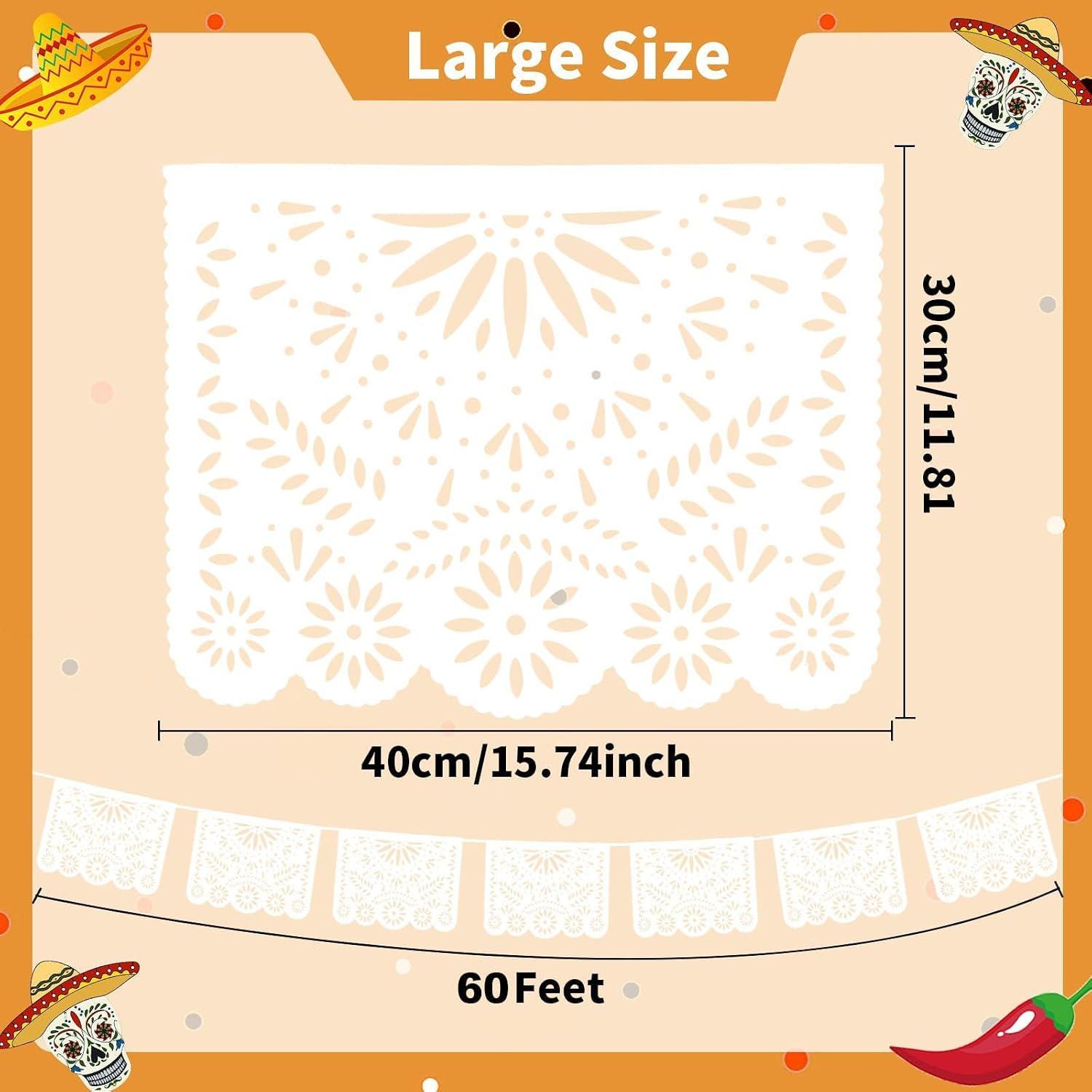 White Papel Picado Banner 4 Pack 60FT, Mexican Fiesta Decorations,  Wedding Baby Shower  Decor