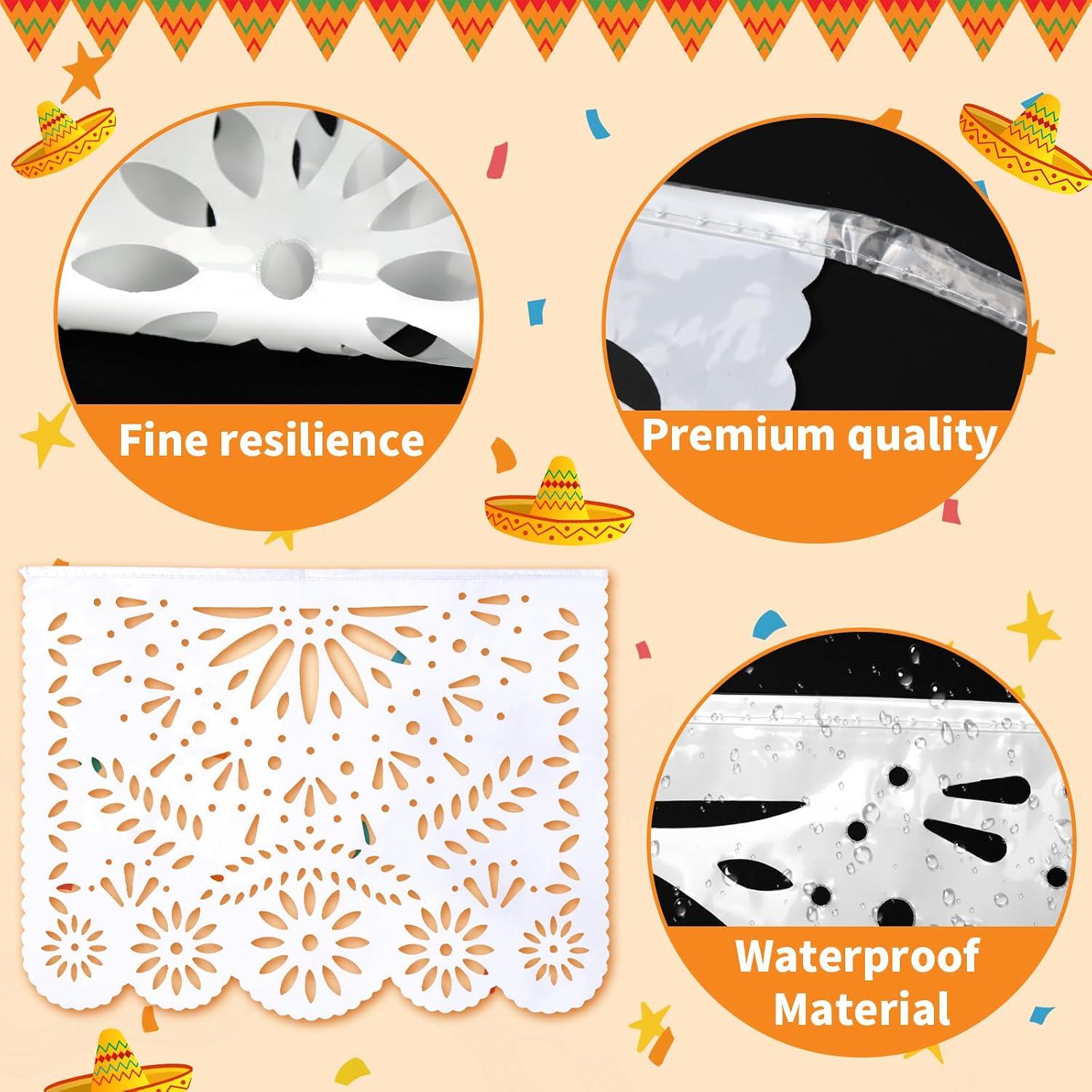 White Papel Picado Banner 4 Pack 60FT, Mexican Fiesta Decorations,  Wedding Baby Shower  Decor