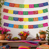 Fiesta Papel Picado Banner Set, 72FT Mexican Party Garland, Colorful Plastic Flags (4 Pack)
