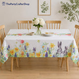 Easter Floral Tablecloth, 60x102 Inch, Wrinkle-Free Polyester Party Decor