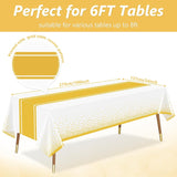 White Gold Polka Dot Tablecloth Set, Disposable Plastic Party Decor (2 Pack)