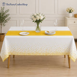 White Gold Polka Dot Tablecloth Set, Disposable Plastic Party Decor (2 Pack)