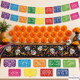 Mexican Fiesta Party Decor Set: Papel Picado Banners, Marigold Garland, Linen Table Runner