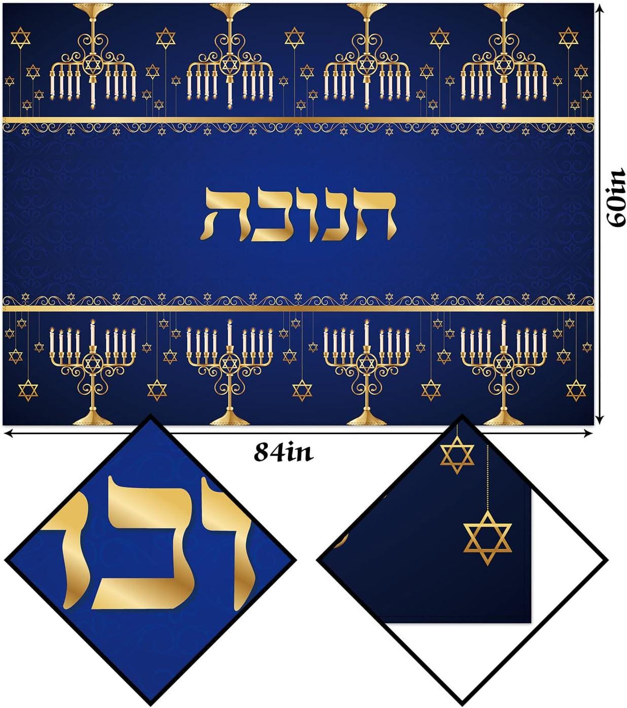 Hanukkah Tablecloth, Menorah Star of David, Jewish Holiday Decor (60x84 Inch)