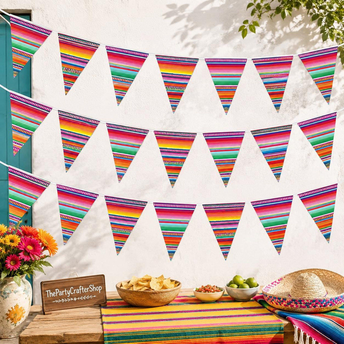 Mexican Fiesta Pennant Banner Set, Serape Pattern Garland (5 Pack)