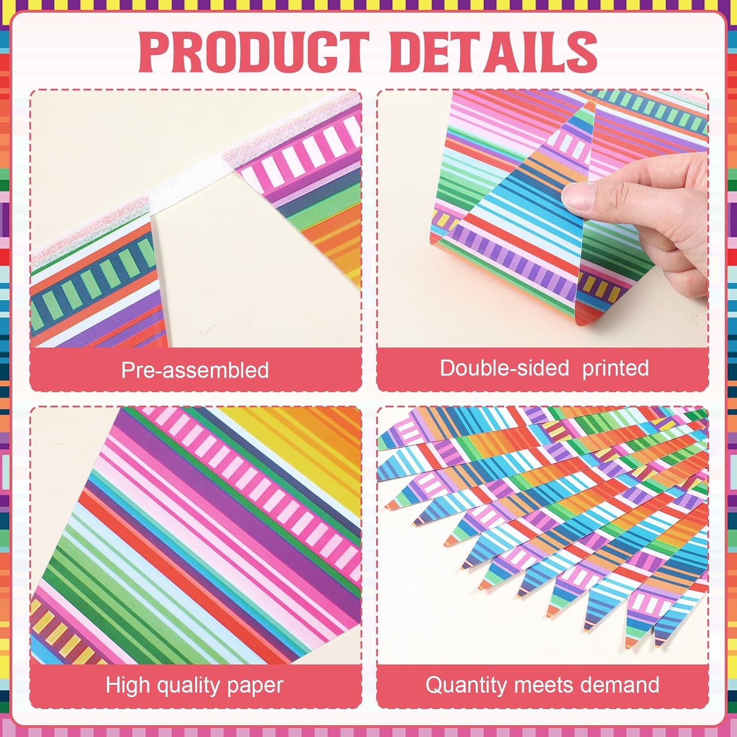 Mexican Fiesta Pennant Banner Set, Serape Pattern Garland (5 Pack)