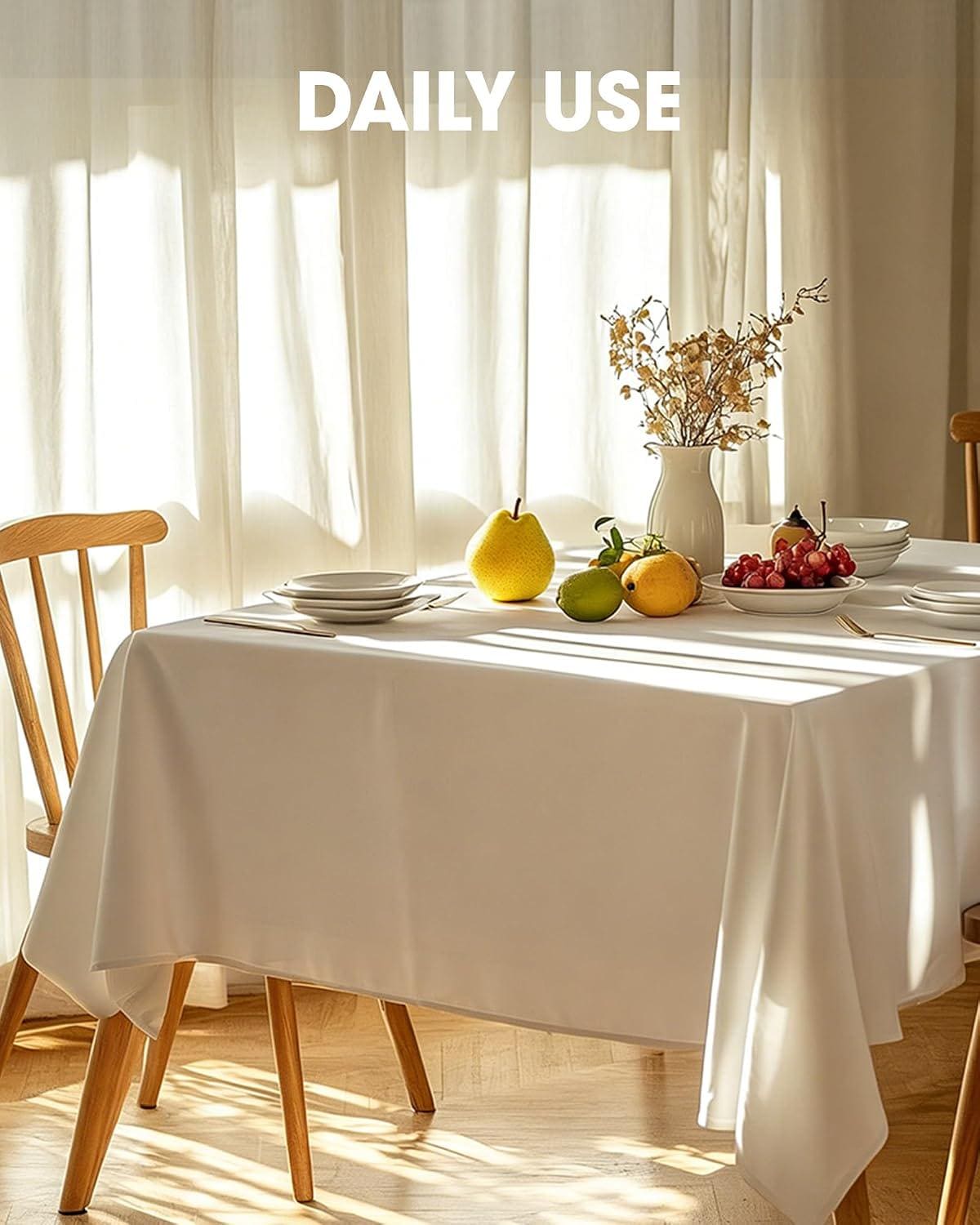 White Polyester Tablecloth 60x102 Inch, Wrinkle Resistant, Washable (2 Pack)