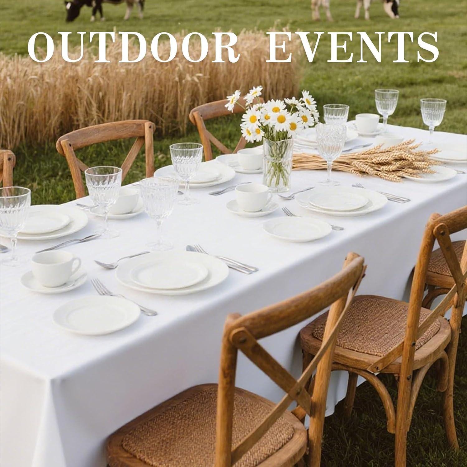 2-Pack White Polyester Tablecloths, 60x102 Inch Rectangle, Wedding Party Decor