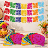 Mexican Felt Papel Picado Banner Set, Colorful Fiesta Garland (4 Pack)