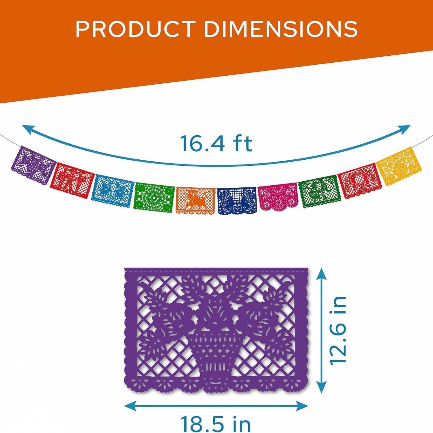 Mexican Papel Picado Banner Set, 5-Pack Multicolor Fiesta Garland (82FT)