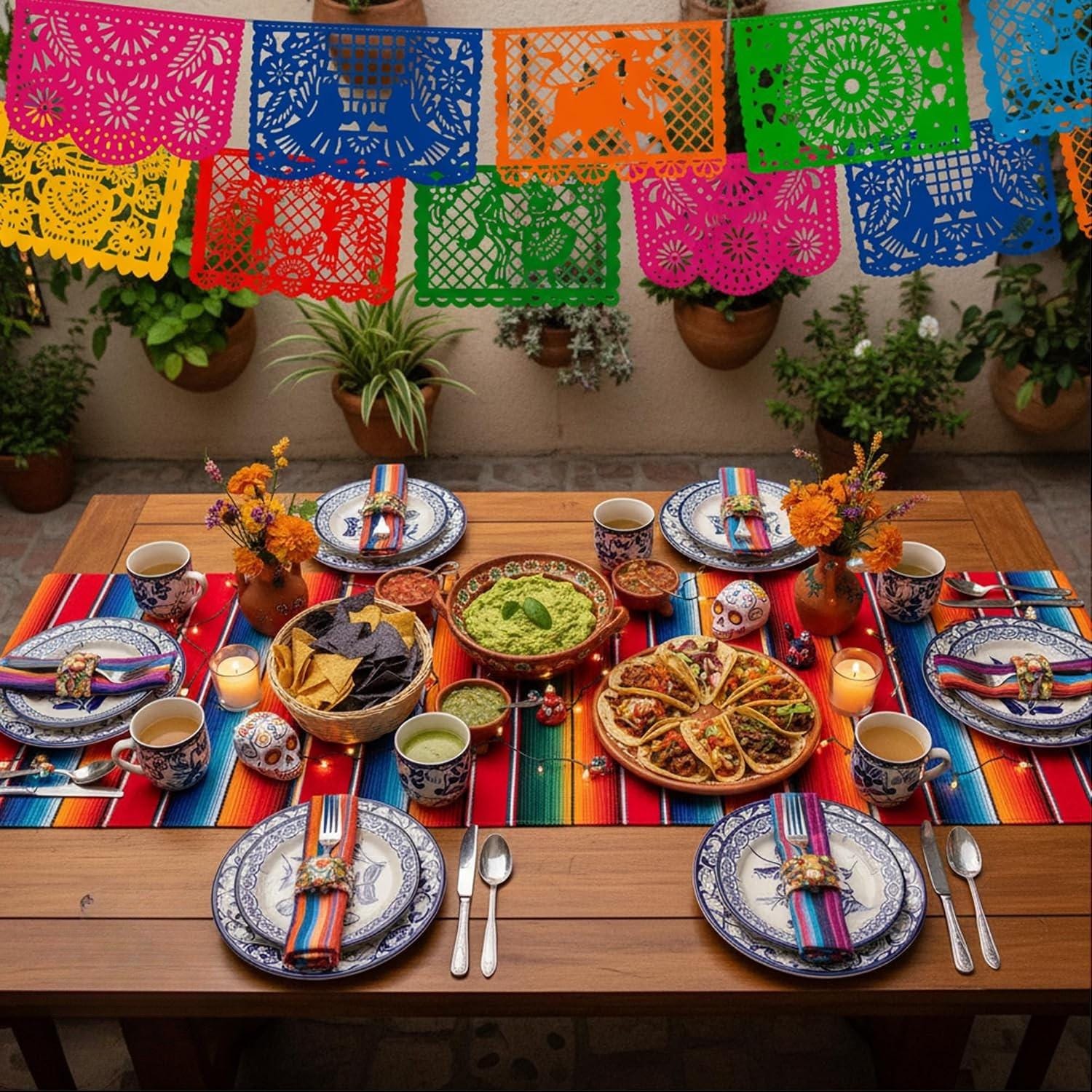 Mexican Papel Picado Banner Set, 5-Pack Multicolor Fiesta Garland (82FT)