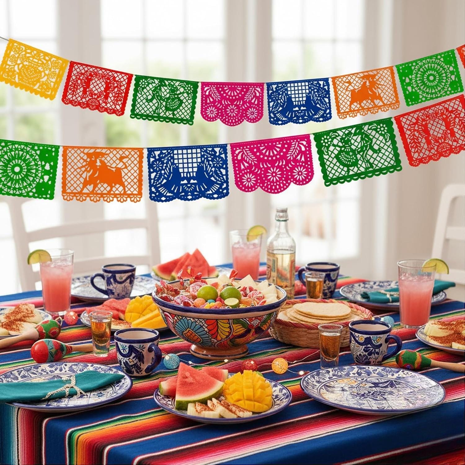 Mexican Papel Picado Banner Set, 5-Pack Multicolor Fiesta Garland (82FT)