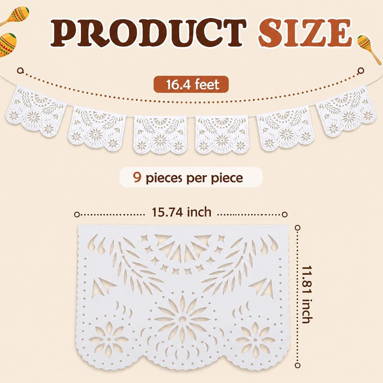 White Papel Picado Banner Set, Mexican Plastic Garland, Outdoor Party Decorations (164FT)