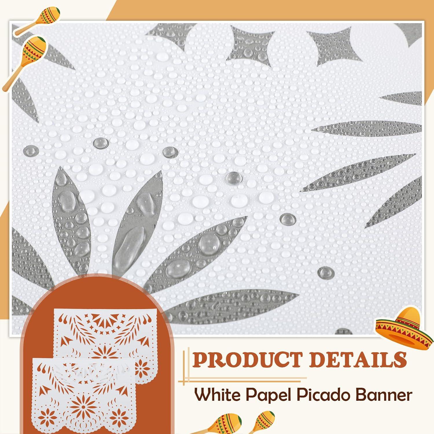 White Papel Picado Banner Set, Mexican Plastic Garland, Outdoor Party Decorations (164FT)