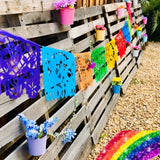 Mexican Felt Papel Picado Banner 15FT, 9 Pattern Panels 17x12 Inch, Fiesta Party Decorations