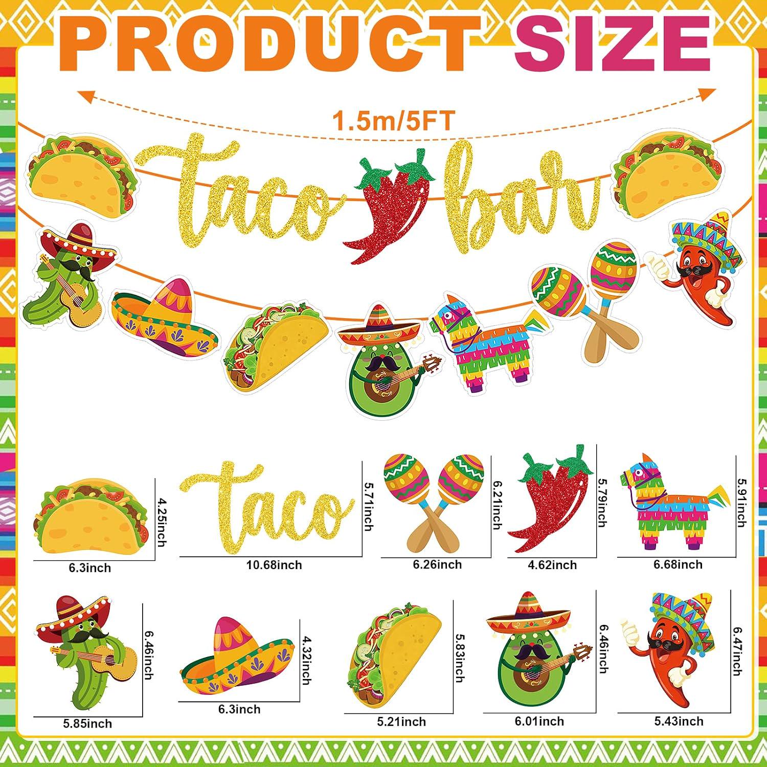 Mexican Fiesta Taco Bar Banner Set, Cactus Donkey Maraca Sombrero Garland (2 Pack)