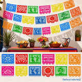 Mexican Papel Picado Banner Set, 5 Pack 90FT, 12 Pattern Fiesta Garland (PVC)