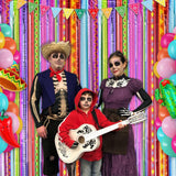 Mexican Fiesta Foil Curtain Backdrop, Rainbow Tinsel Streamers (2 Pack)