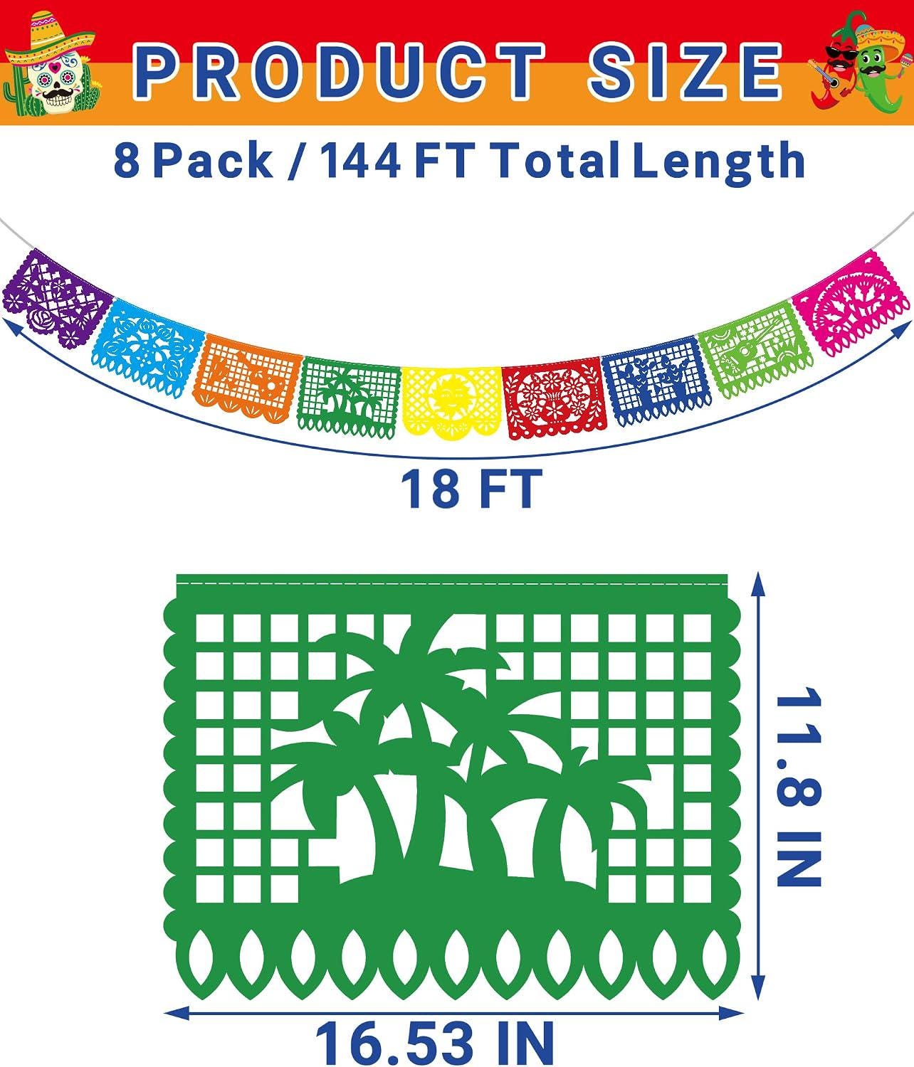 Mexican Fiesta Papel Picado Banner Set, 8-Pack 144FT Party Decorations