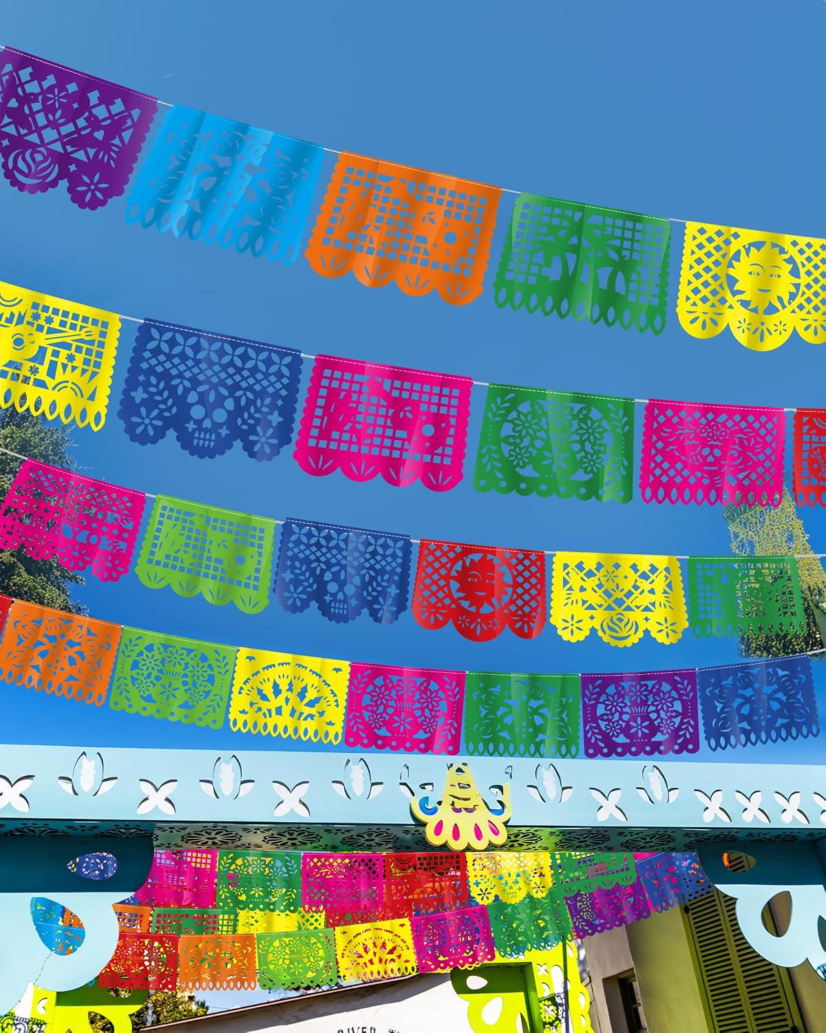 Mexican Fiesta Papel Picado Banner Set, 8-Pack 144FT Party Decorations