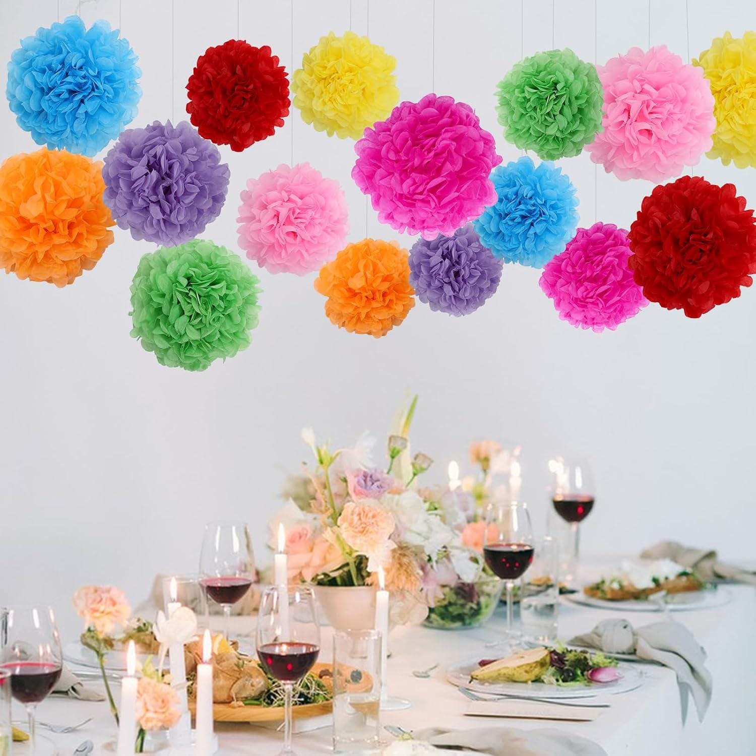 16PCS Mexican Fiesta Tissue Paper Pom Poms, Colorful Party Decorations