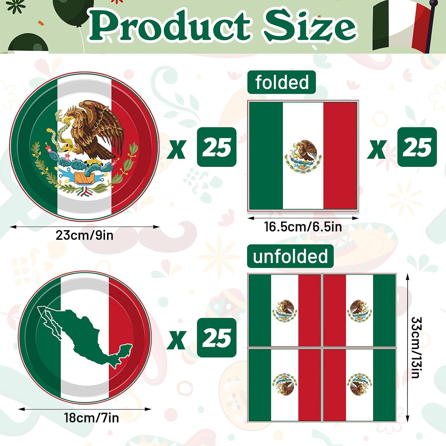 Mexico Flag Party Tableware Set, 100-Piece Fiesta Supplies (25 Guests)