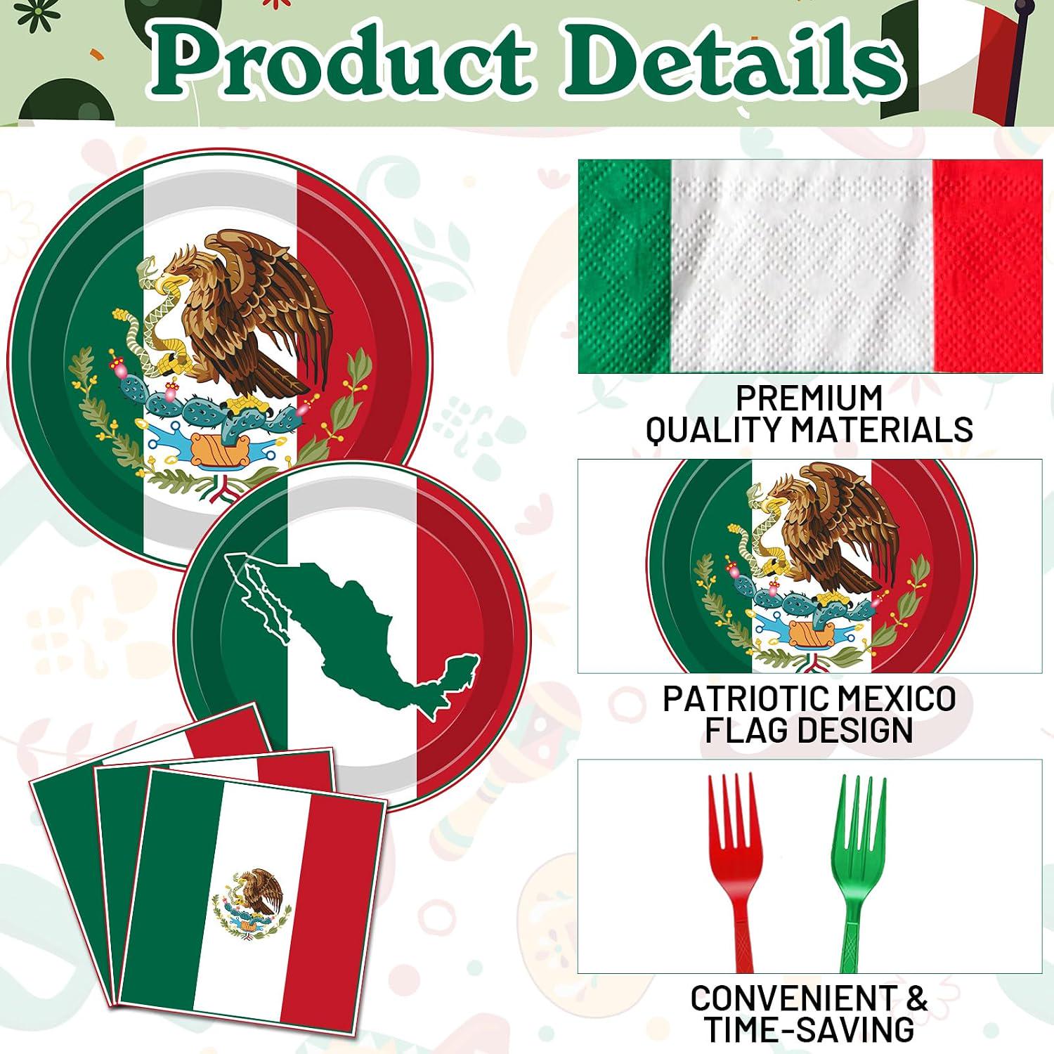 Mexico Flag Party Tableware Set, 100-Piece Fiesta Supplies (25 Guests)