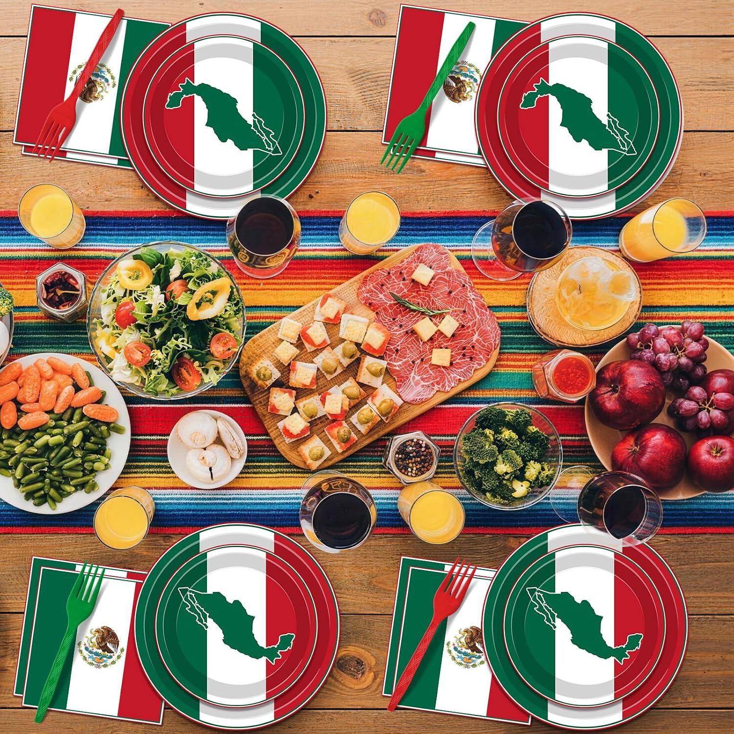 Mexico Flag Party Tableware Set, 100-Piece Fiesta Supplies (25 Guests)