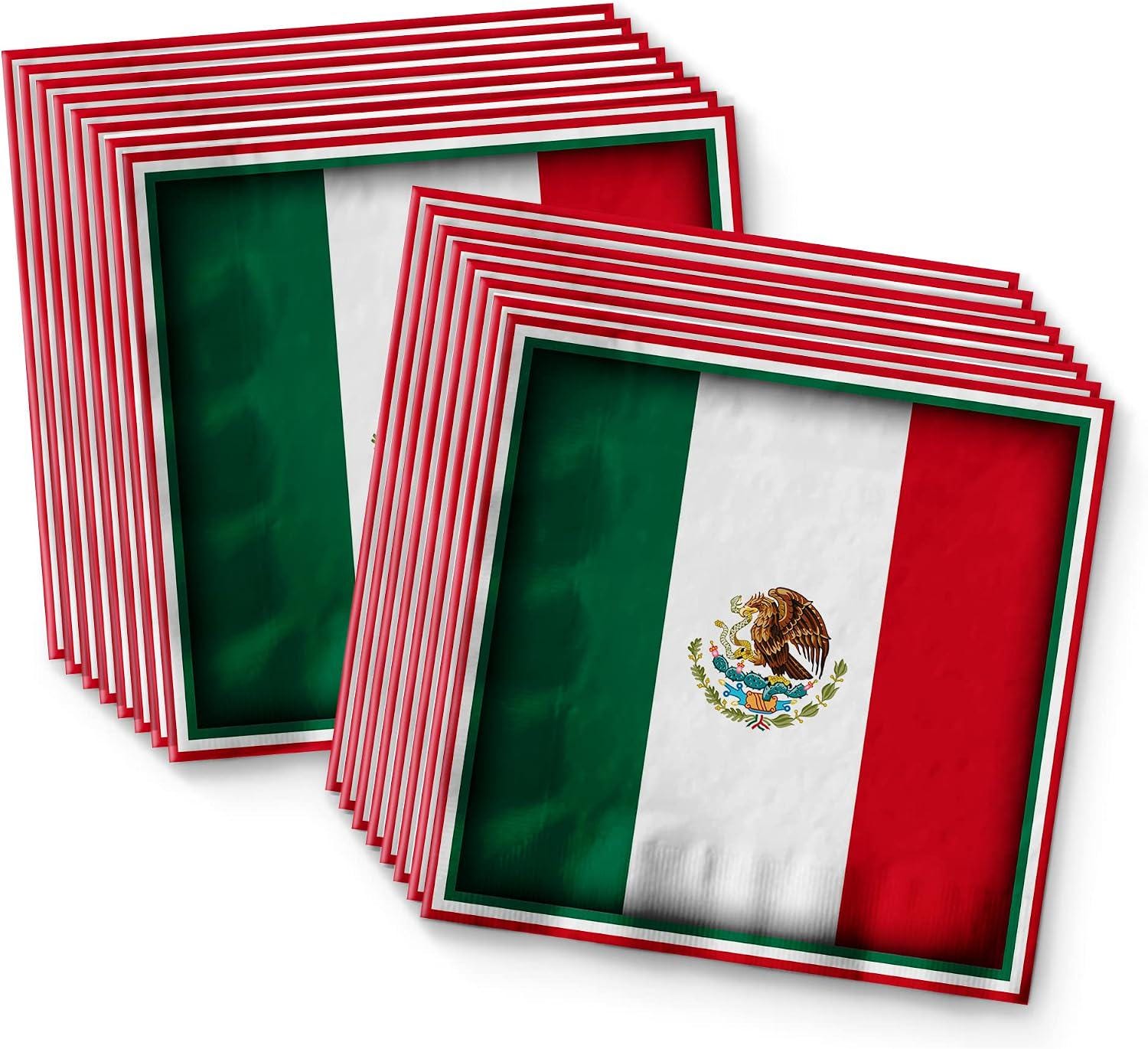 Mexico Flag Party Supplies Set, 16 Guests, Fiesta Tableware Kit