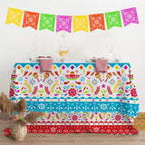 Mexican Fiesta Tablecloth Set, 2-Pack Disposable Plastic Covers (54x108 inches)