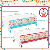 Mexican Fiesta Tablecloth Set, 2-Pack Disposable Plastic Covers (54x108 inches)
