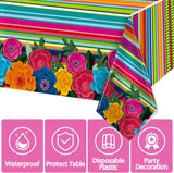 Mexican Fiesta Tablecloth Set, Floral Stripe Party Covers (3PCS)