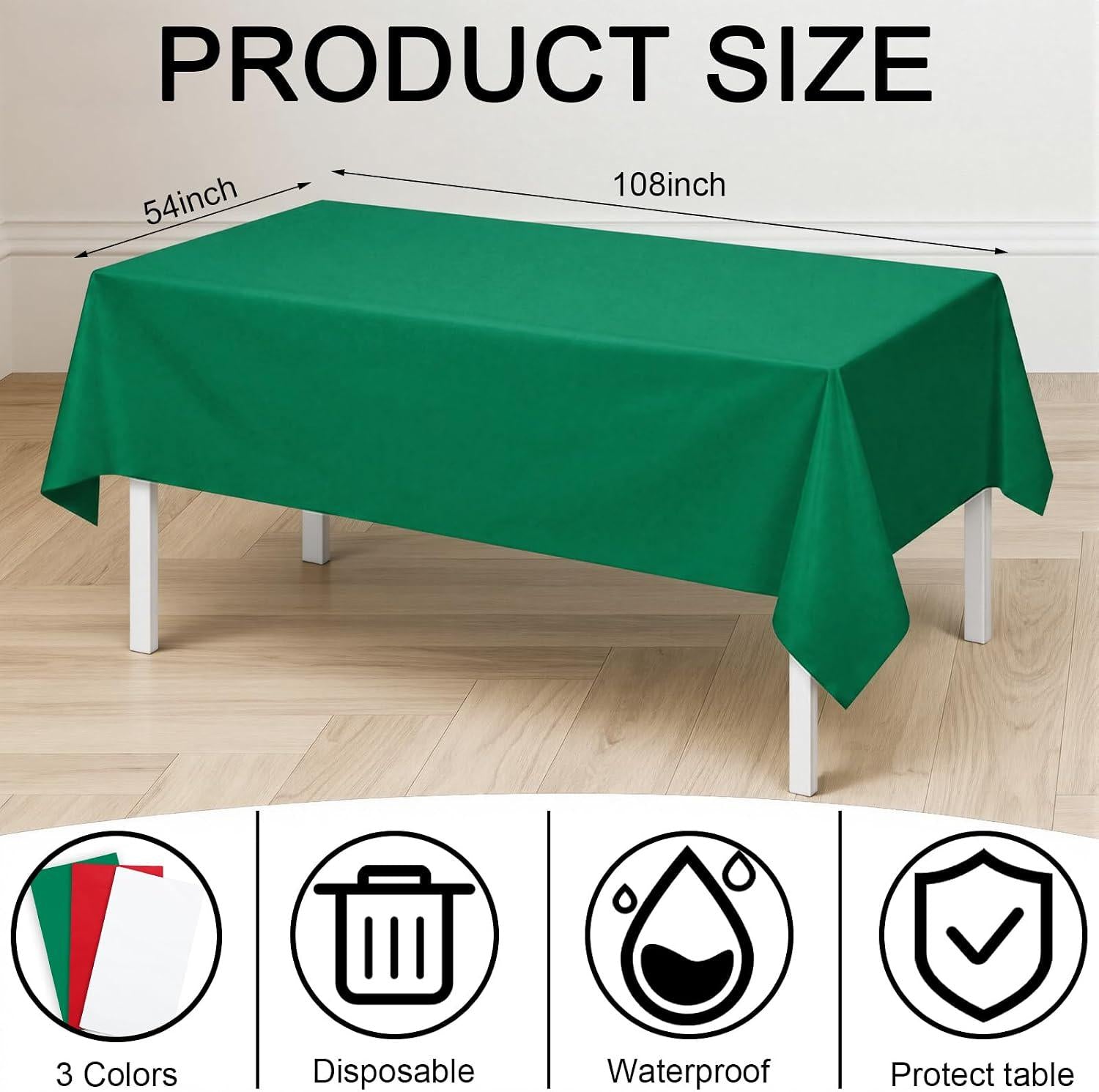 Mexican Independence Day Tablecloth Set, Red White Green Plastic Covers (54x108 Inch)