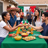 Mexican Independence Day Tablecloth Set, Red White Green Plastic Covers (54x108 Inch)