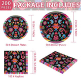 Mexican Fiesta Tableware Set, Talavera Floral Plates Napkins (200PCS)